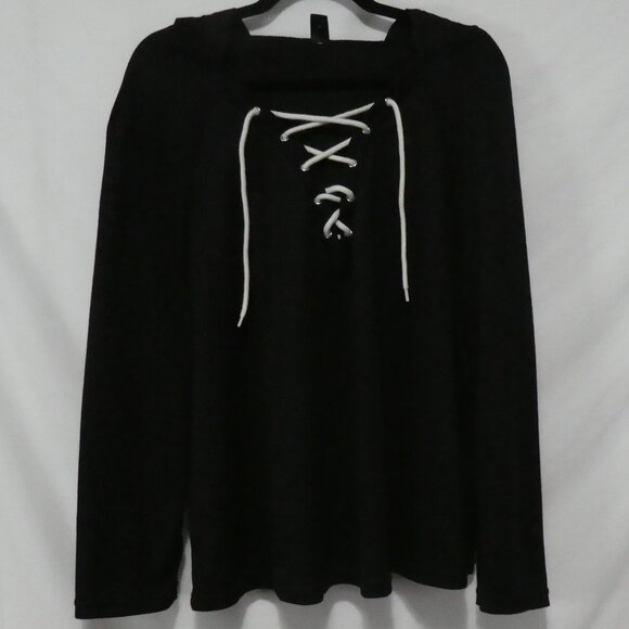 SHEIN - Curve | 2XL | Black Lace-Up Long Sleeve Waffle Knit Hooded Top - Picture 1 of 15